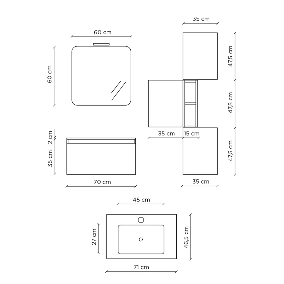 Badezimmerkomposition mit Waschbecken aus Kunstharz, hergestellt in Italien mit kratzfester Basis – Dream Viadurini
