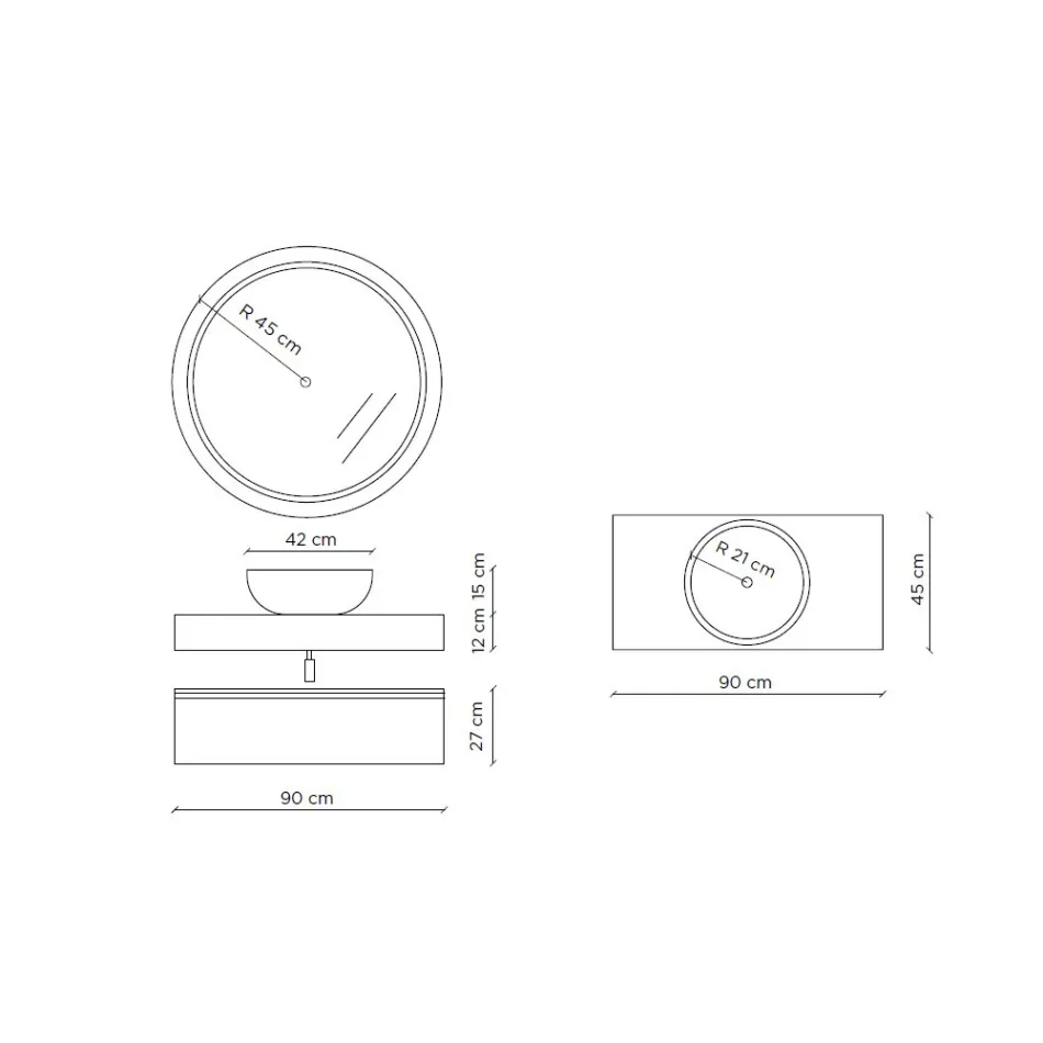 Badezimmerkomposition mit Waschbecken und Spiegel aus Harz, hergestellt in Italien – Palom Viadurini