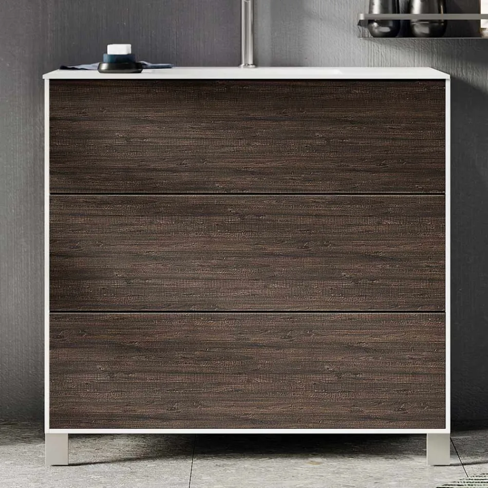 Badezimmer-Kombination mit Spiegel, Unterschrank und Kunstharz-Waschbecken, hergestellt in Italien - Kilos Viadurini