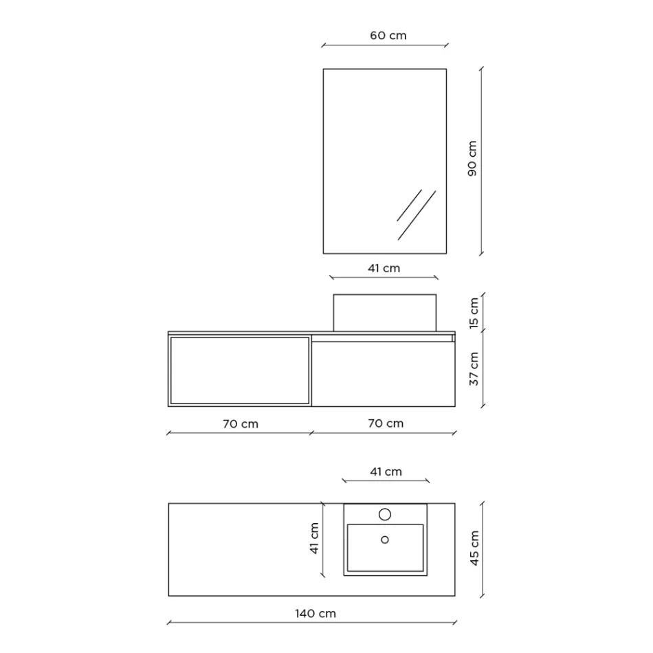 Badezimmerkomposition mit Spiegel mit integrierter Lampe, Waschbecken und Sockel – Dream Viadurini
