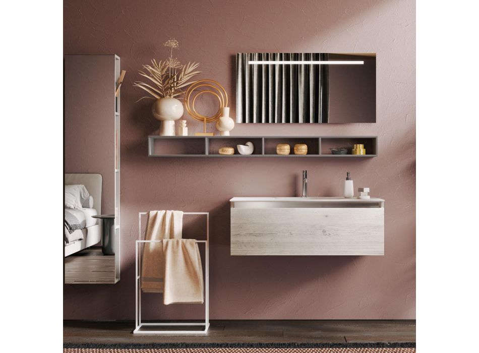 Badezimmerkomposition mit Spiegel und Lampe, kratzfester Sockel, hergestellt in Italien – Dream Viadurini