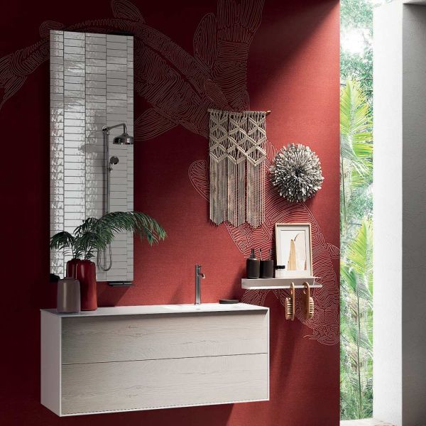 Badezimmer-kombination mit 180° schwenkbarem spiegel, unterschrank und waschbecken, hergestellt in italien - kilos