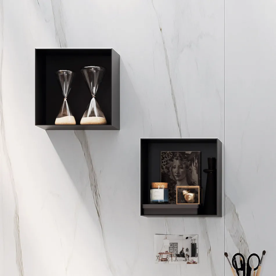 Badezimmerkomposition mit Spiegel, Harzwaschbecken und Sockel, hergestellt in Italien – Palom Viadurini