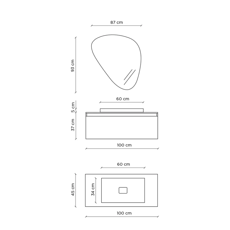 Badezimmerkomposition mit modernem Spiegel, Sockel und Waschbecken Made in Italy – Dream Viadurini