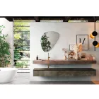 Badezimmerkomposition mit modernem Spiegel und Konsolenwaschbecken, hergestellt in Italien – Palom Viadurini