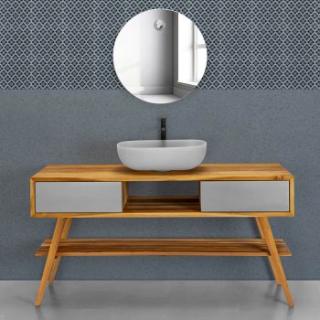 Graue Design-Badezimmer-Komposition mit emailliertem Zubehör - Georges