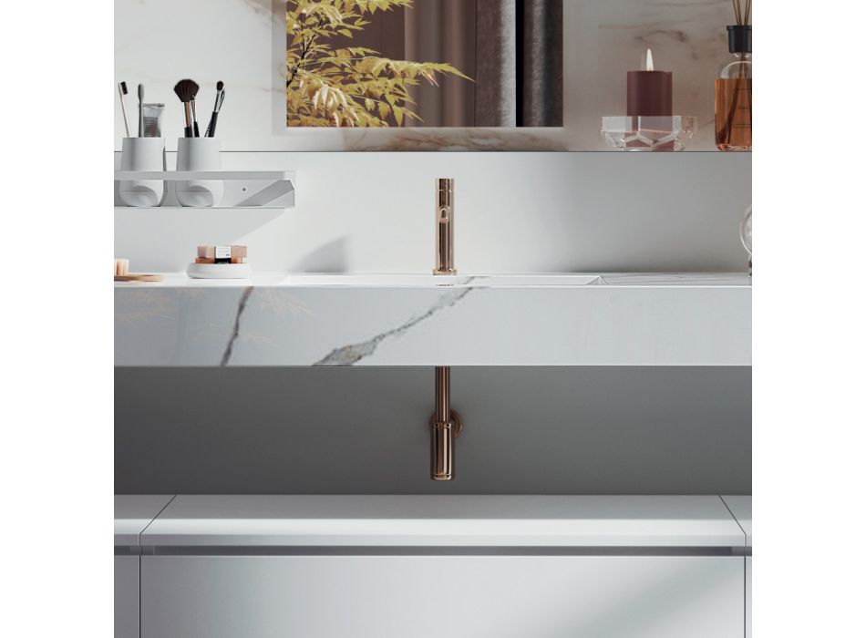 Doppelte Badezimmerkomposition mit rechteckigem Spiegel und Waschbecken, hergestellt in Italien – Palom Viadurini