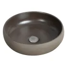 Graue Badezimmerkomposition mit rundem Spiegel und verschiedenen Accessoires - Maryse Viadurini