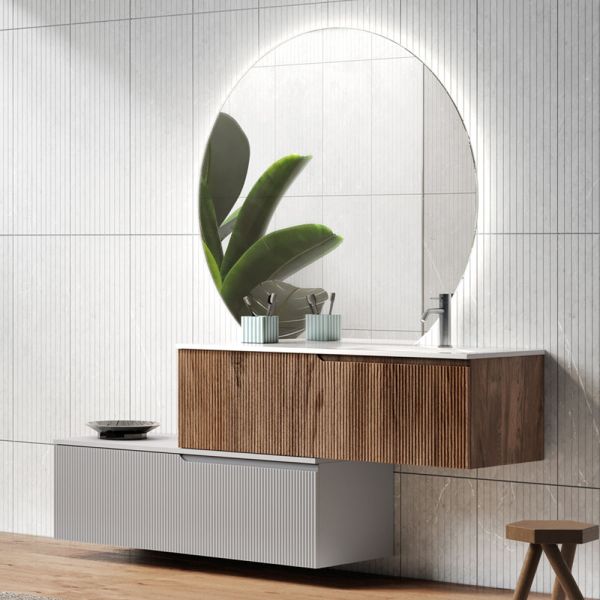 Badezimmerkomposition in rio oak und cannettati grey, hergestellt in italien - crono
