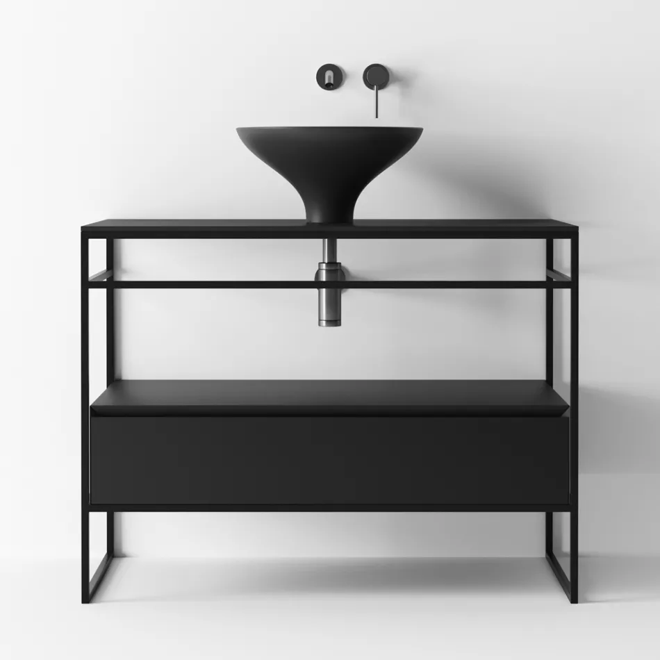 Badezimmer-Komposition Waschbecken aus Keramik und Spiegel Made in Italy - Hoscar Viadurini