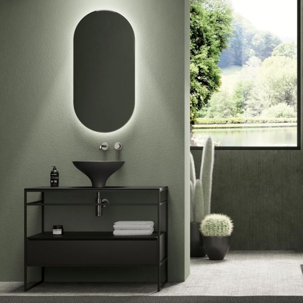 Badezimmer-komposition waschbecken aus keramik und spiegel made in italy - hoscar