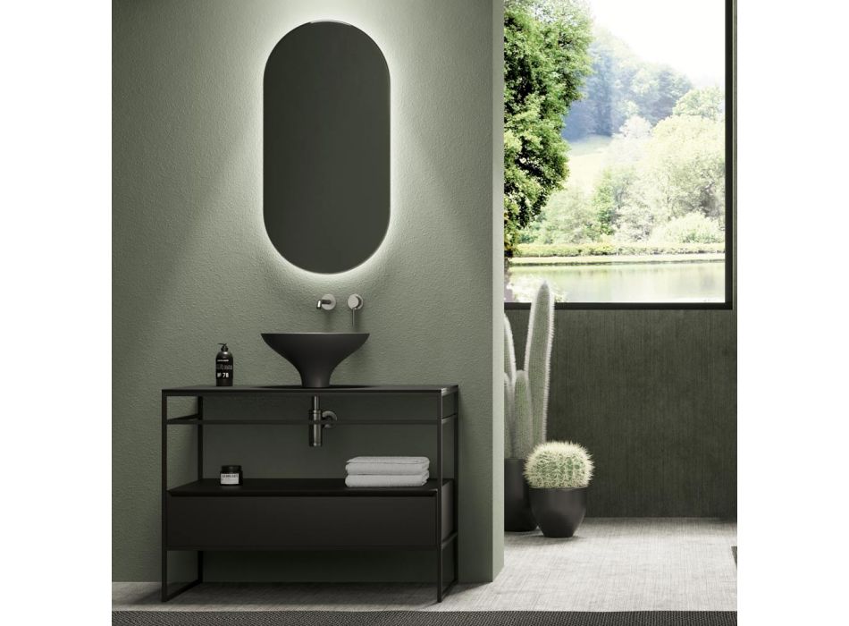 Badezimmer-Komposition Waschbecken aus Keramik und Spiegel Made in Italy - Hoscar Viadurini