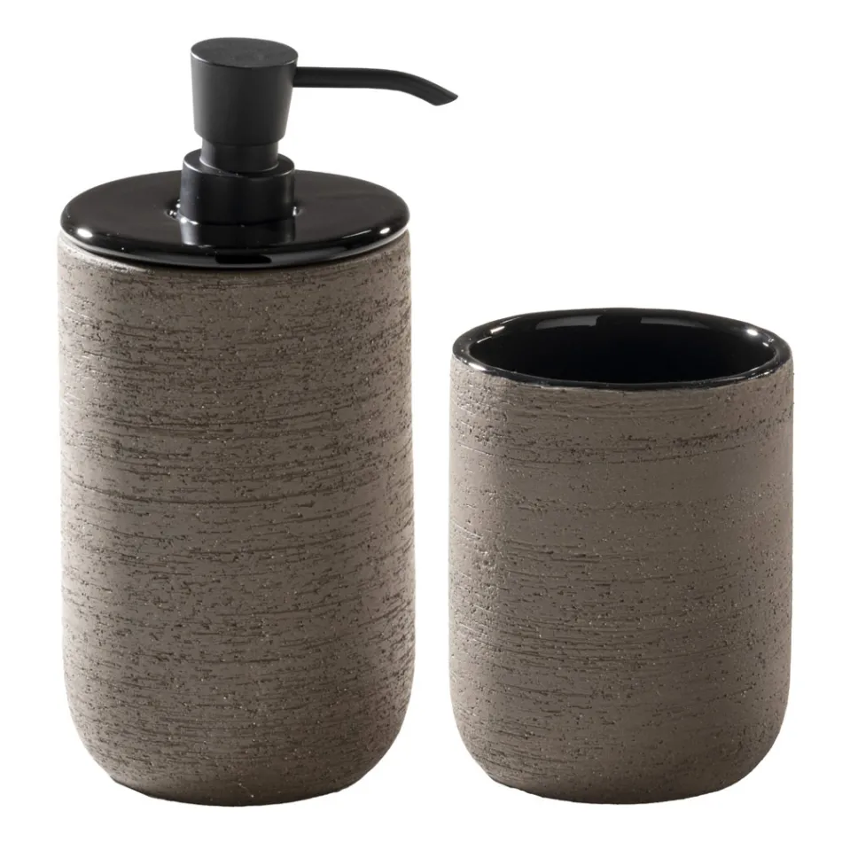 Moderne schwarze Badezimmer-Komposition auf dem Boden inklusive Zubehör – Georges Viadurini