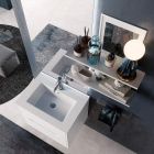 Hängende Badezimmerkomposition, Spiegel und weiße Sockel, hergestellt in Italien – Polsen Viadurini