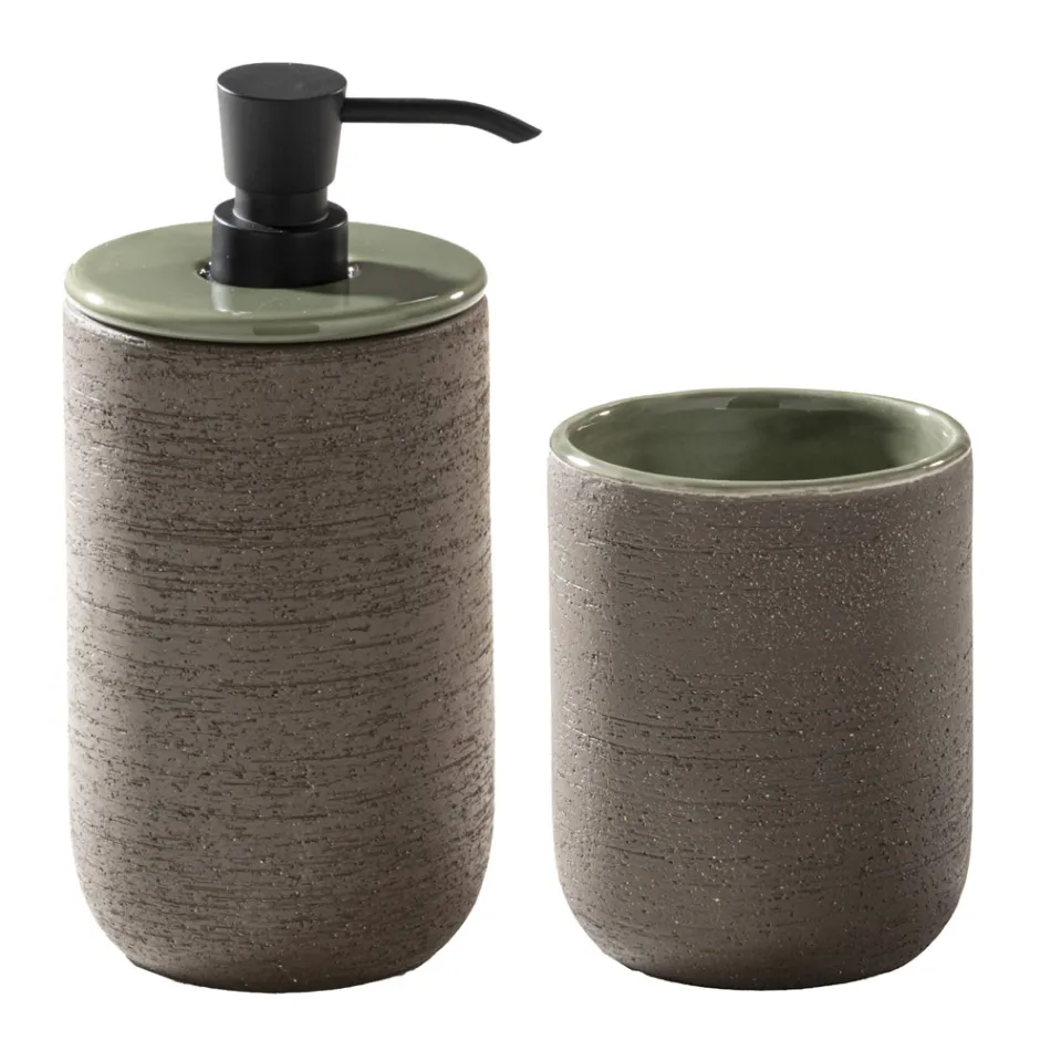 Grüne Badezimmer-Komposition komplett mit Zubehör und Bodenschrank - Sylviane Viadurini