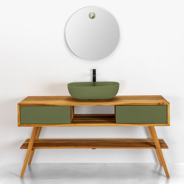 Badezimmer-komposition inklusive accessoires und unterschrank aus teak - georges