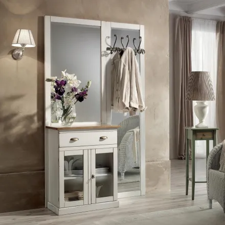 Eingangskomposition aus zweifarbigem weißem Wachs und Naturholzplatte – Fatuo Viadurini