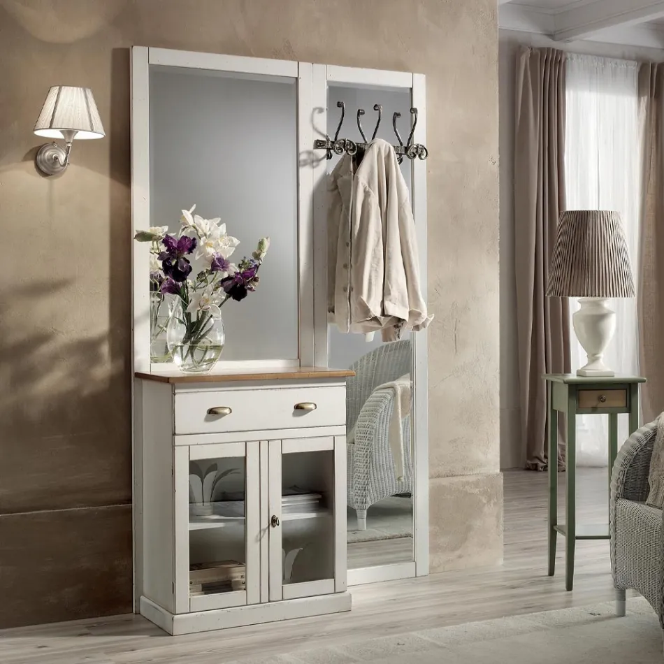 Eingangskomposition aus zweifarbigem weißem Wachs und Naturholzplatte – Fatuo Viadurini