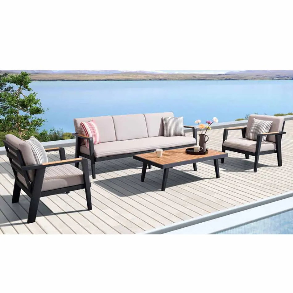 Outdoor-Komposition 3-Sitzer-Sofa, 2 Sessel und Couchtisch - Moira Viadurini