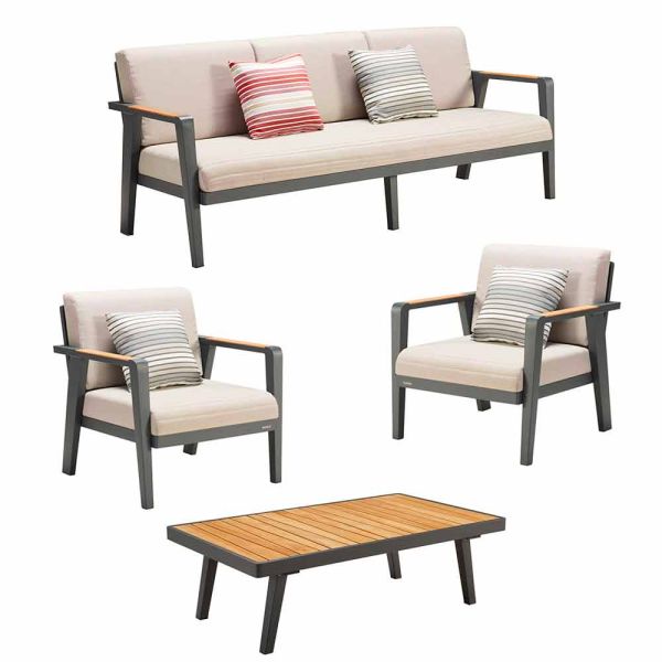 Outdoor-komposition 3-sitzer-sofa, 2 sessel und couchtisch - moira