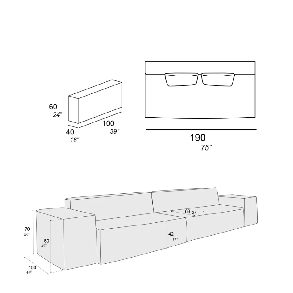 Zusammensetzung aus 2 Sofas mit Rückenlehne und 2 Armlehnen - Bizarre Viadurini