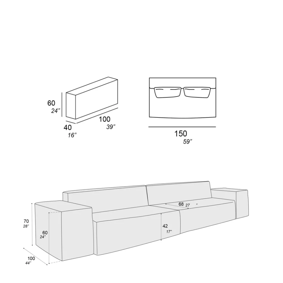 Zusammensetzung aus 2 Sofas mit Rückenlehne und 2 Armlehnen - Bizarre Viadurini