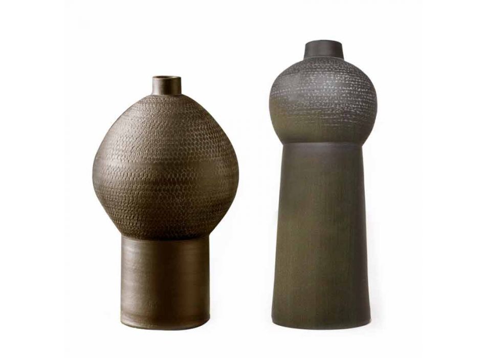 Zusammensetzung von 2 dekorativen Vasen aus dekorierter Keramik - Lampedusa Viadurini