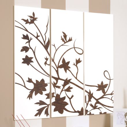 Komposition aus 3 Tafeln, die einen Zweig mit Blättern darstellen, hergestellt in Italien – Ashton Viadurini