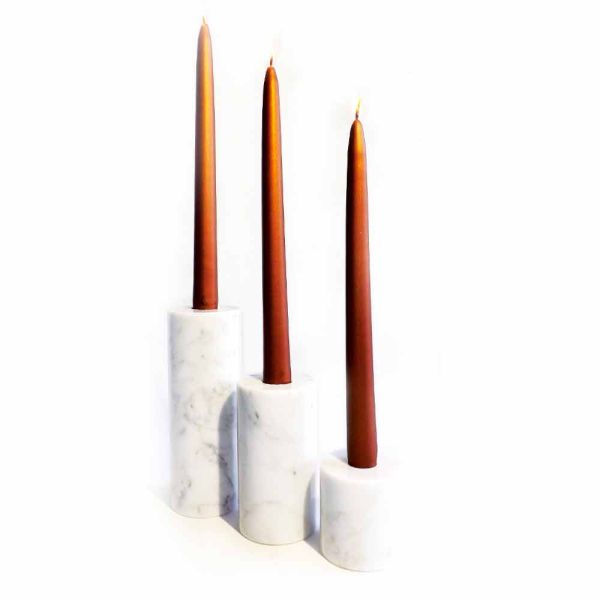 Zusammensetzung von 3 kerzenhaltern aus weißem carrara-marmor made in italy - astol
