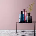 Zusammensetzung von 3 dekorativen Vasen aus Rauchglas, Blau und Amethystglas - Infinity Viadurini