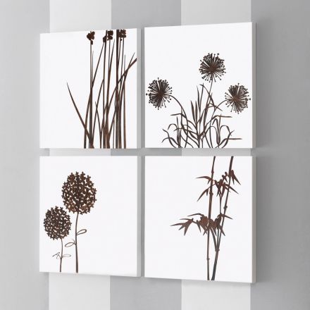 Zusammensetzung aus 4 Tafeln mit Hortensien, Allium und Thypha, hergestellt in Italien – Berechnung Viadurini