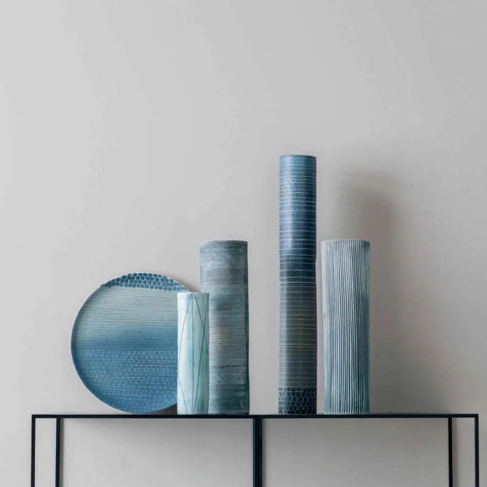 Komposition aus 4 Vasen und Tafelaufsatz aus handbemaltem Porzellan - Liberio Viadurini