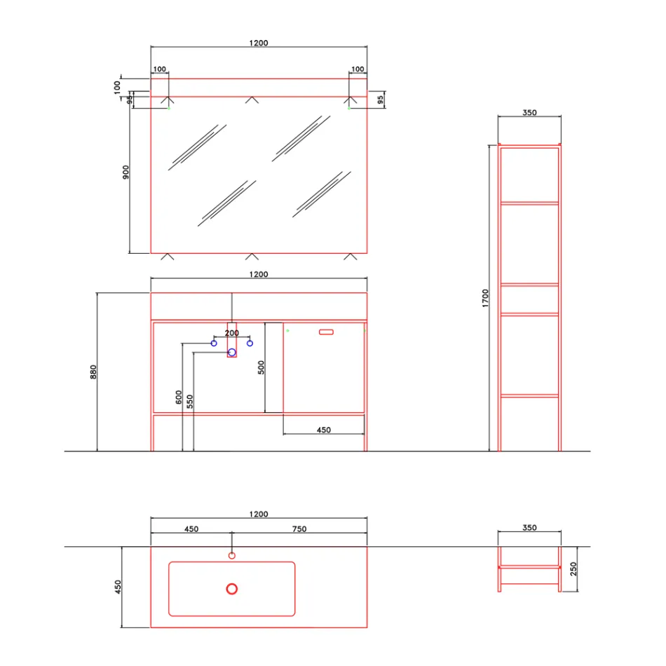 Zusammensetzung von handgefertigten Möbeln für modernes Design Badezimmer auf dem Boden - Farart3 Viadurini