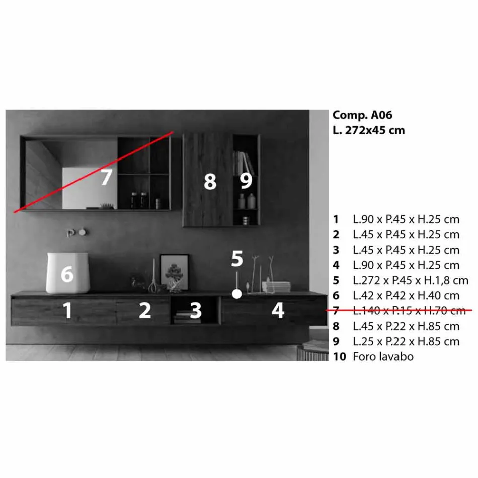Zusammensetzung der modernen Badezimmermöbel, hängendes Design Made in Italy - Callisi6 Viadurini