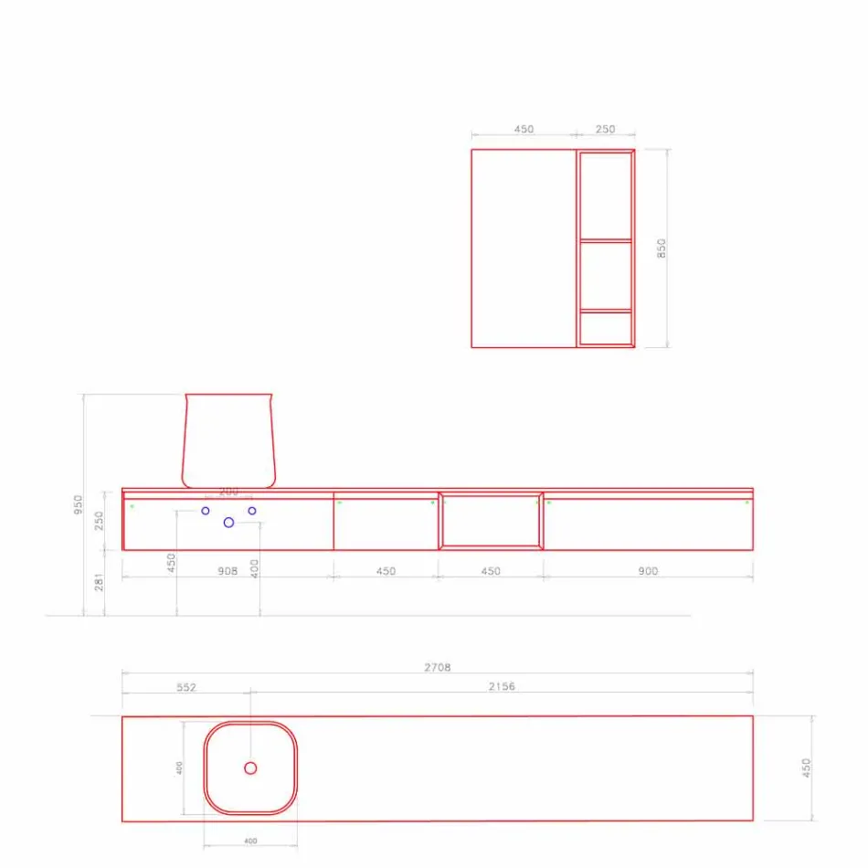 Zusammensetzung der modernen Badezimmermöbel, hängendes Design Made in Italy - Callisi6 Viadurini