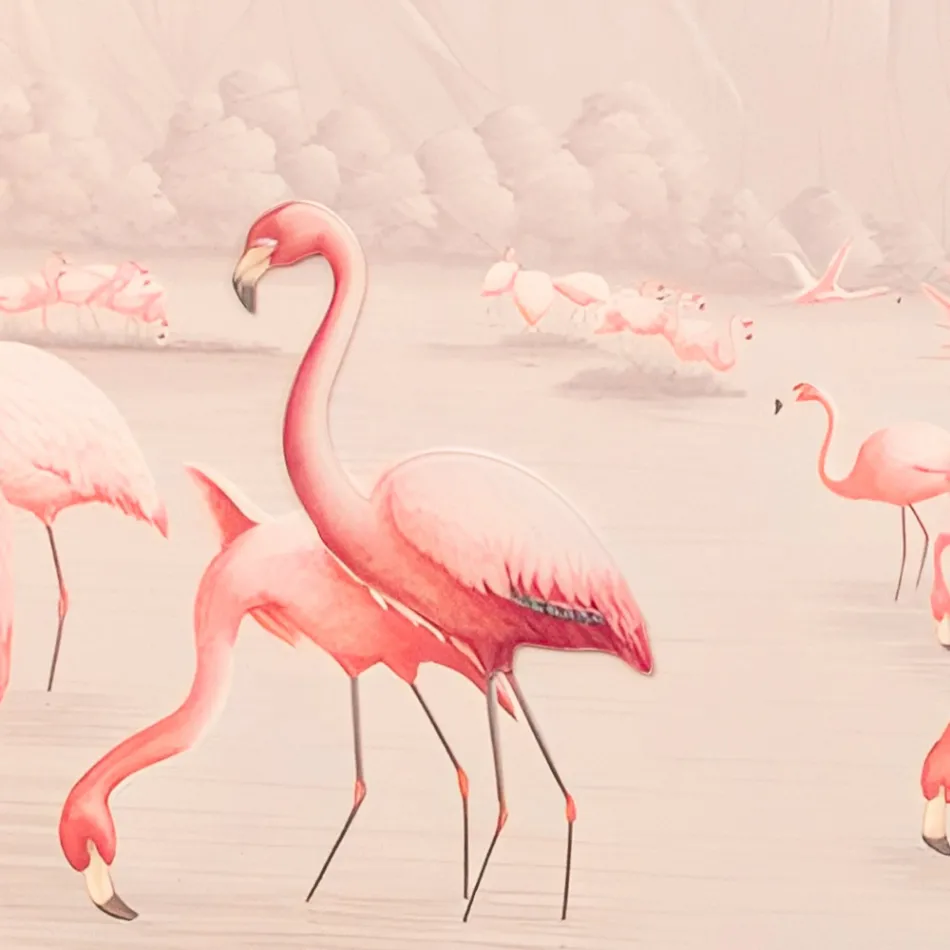 Komposition aus Holzgemälden mit Flamingo-Aufdruck, hergestellt in Italien – Bahamas Viadurini