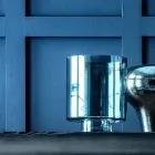 Zusammensetzung der dekorativen Vasen aus dekorierter Keramik und Rauchglas - Monile Viadurini