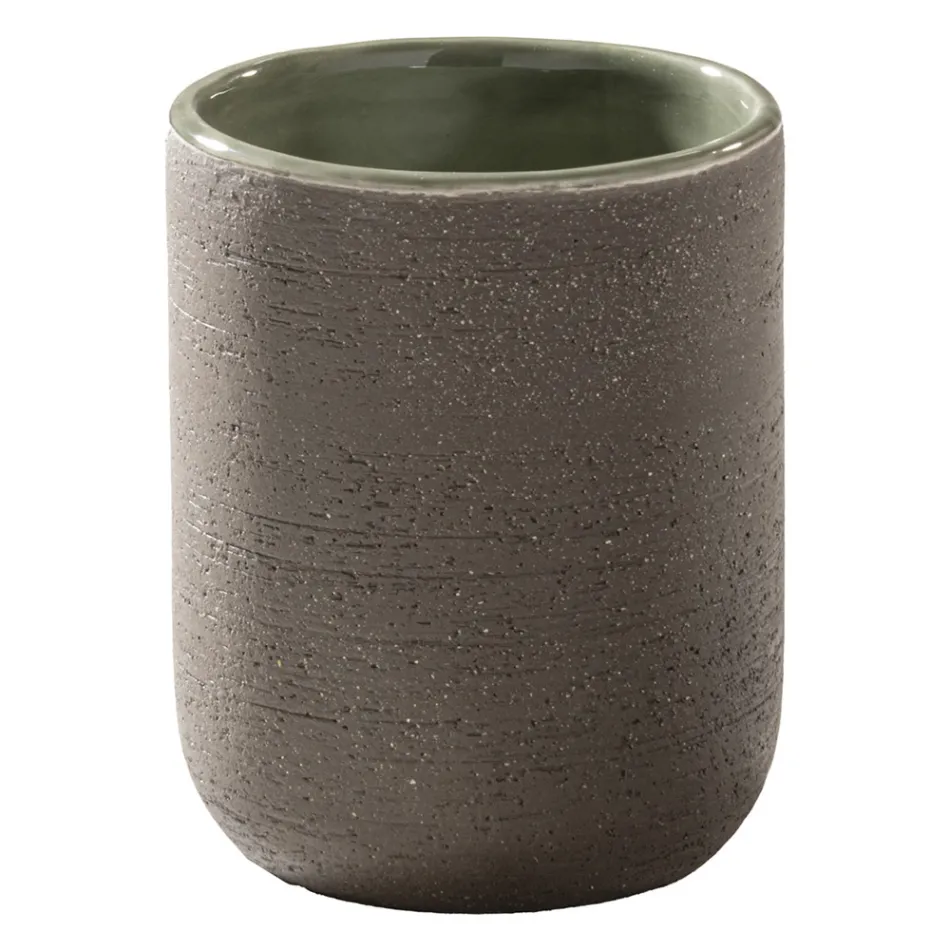 Grüne Badezimmerschrankkomposition mit Teakholzschrank und Zubehör - Carolie Viadurini