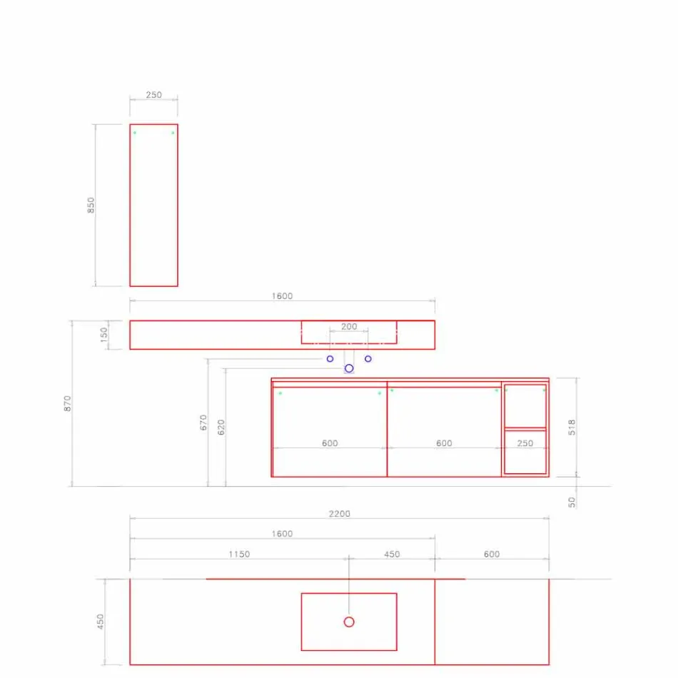 Moderne und hängende Badezimmermöbel Zusammensetzung, Made in Italy Design - Callisi1 Viadurini