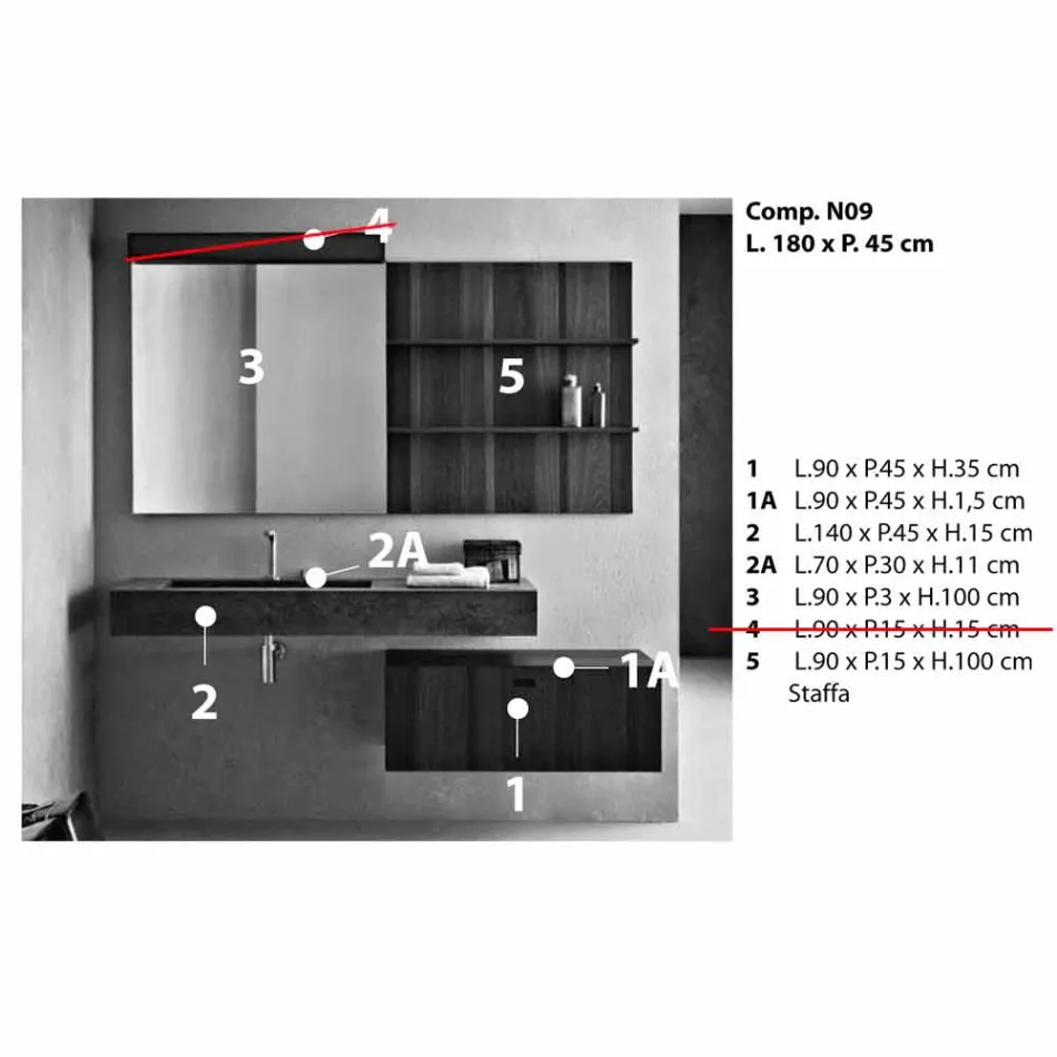 Komposition für hängendes Badezimmer und modernes Design Made in Italy - Farart9 Viadurini