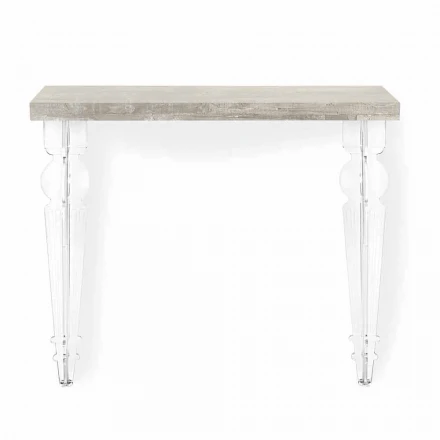 Wandkonsolentisch aus grauweißem Holz oder Corten und Plexiglas - Leopardi Viadurini