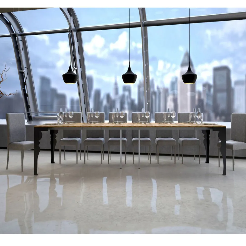 Moderne ausziehbare Konsole aus anthrazitfarbenem Holz und Metall, hergestellt in Italien – Sassone Viadurini