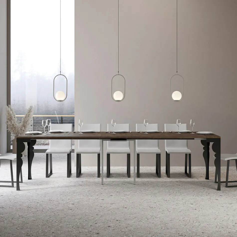 Moderne ausziehbare Konsole aus anthrazitfarbenem Holz und Metall, hergestellt in Italien – Sassone Viadurini