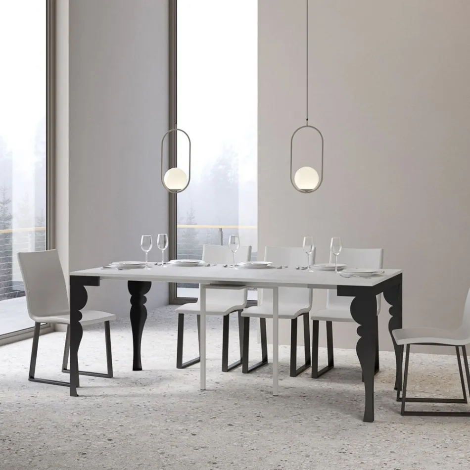 Moderne ausziehbare Konsole aus anthrazitfarbenem Holz und Metall, hergestellt in Italien – Sassone Viadurini