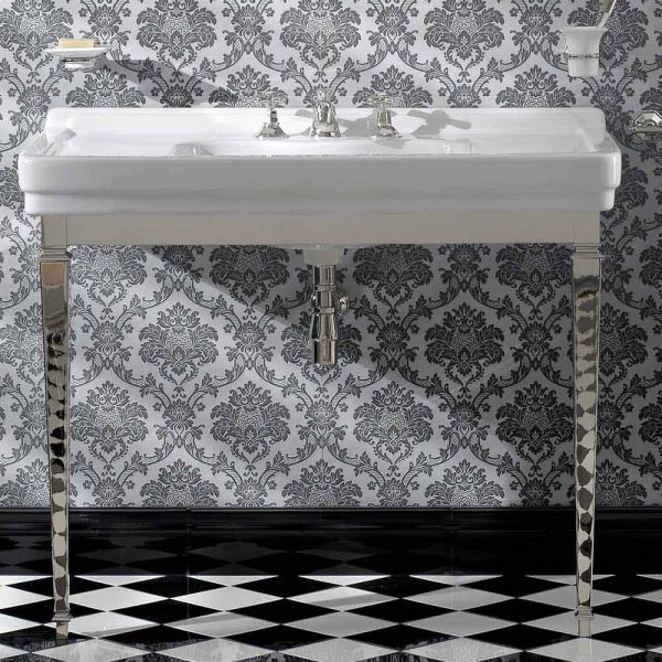 105 cm vintage weiße keramik-badezimmerkonsole mit füßen, made in italy - marwa