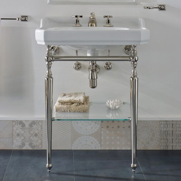 65 cm keramik-badezimmerkonsole vintage mit metallfüßen made in italy nausica