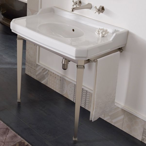 90 cm vintage badezimmerkonsole, weiße keramik, mit füßen made in italy - nausica