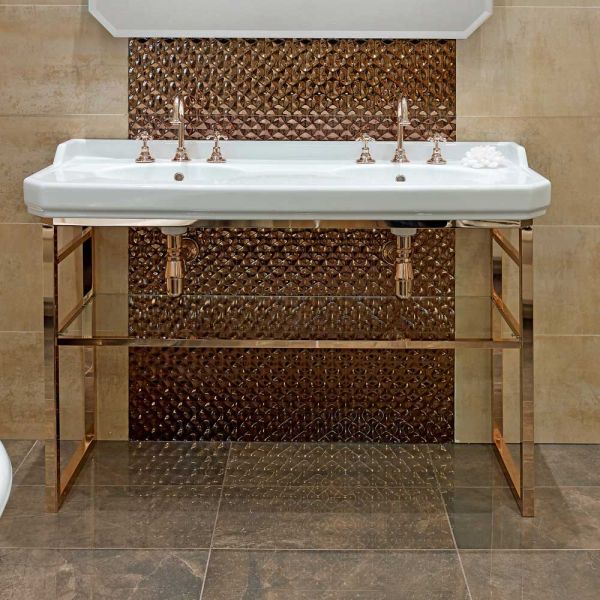 Badezimmerkonsole vintage l 135 cm mit doppelschale aus keramik mit füßen - nausica