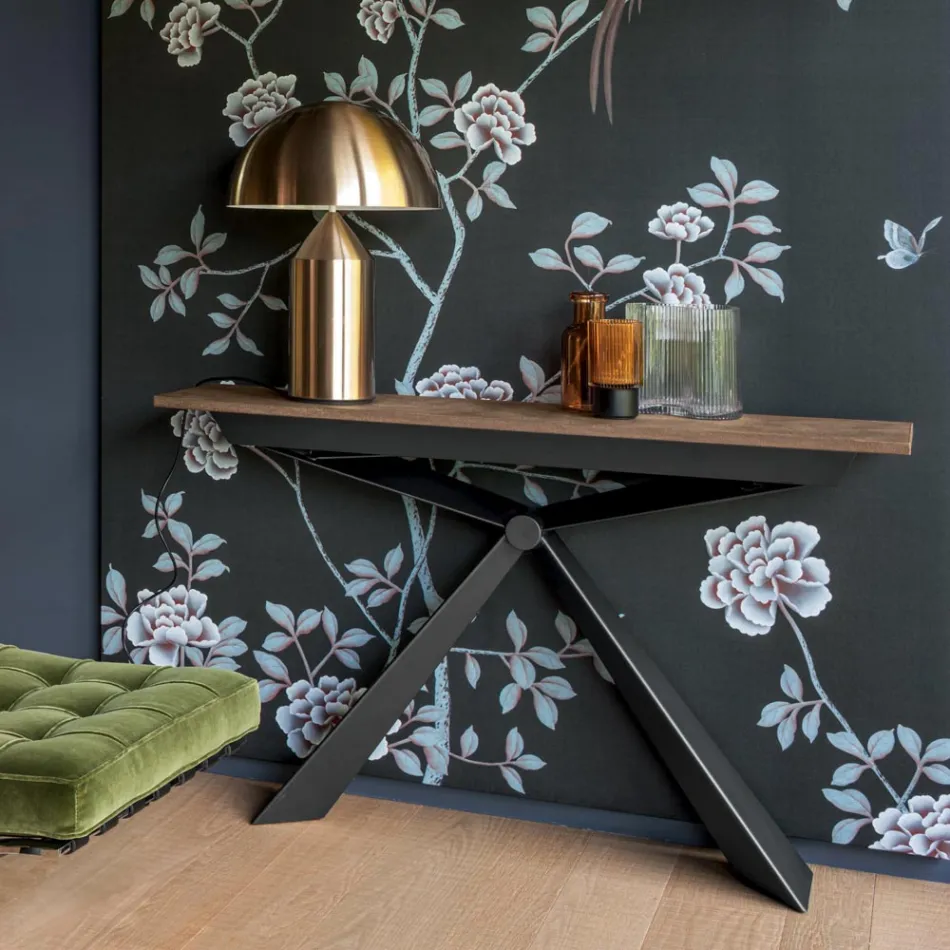 Konsole mit Platte in Mörteloptik und Metallsockel Made in Italy - Timedio Viadurini