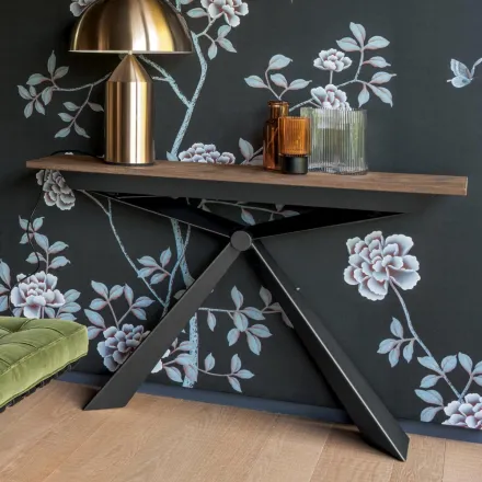 Konsole mit Platte in Mörteloptik und Metallsockel Made in Italy - Timedio Viadurini